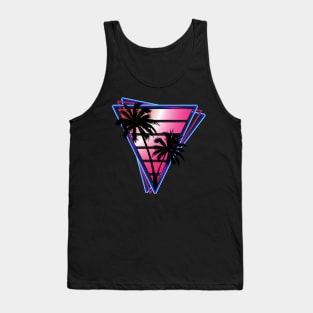 Retrowave style palm tree sunset pink wave Tank Top